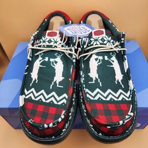 Hey Dude Wally Holiday Cheers Shoes Mens Size 11 Green Multi Casual Comfort Xmas